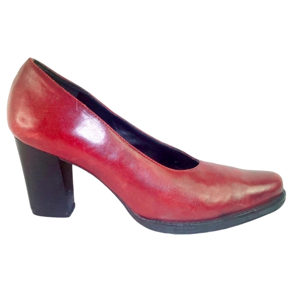 #421 Alec Oxblood Red Leather Stacked Heel 80s Shoes Chunky 8.5 Made In Brazil - Picture 1 of 6